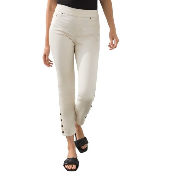 Chico's Button Hem Pull-on Ankle Jeggings, Chico's Size 1.5 (US M/10), Cream - Picture 1 of 11